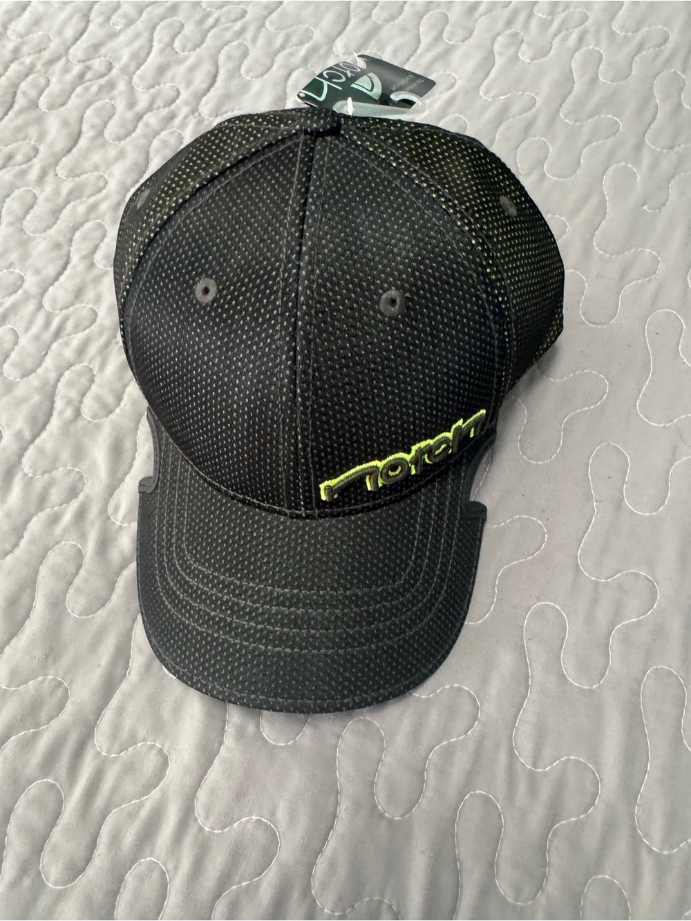 Black Baseball Cap with Neon Green Accent - Men's Hat